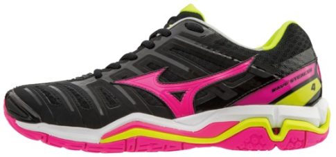 Mizuno Wave Stealth 4 Black/Pink/Yellow női kézilabda cipő Mizuno Wave Stealth 4 Black/Pink/Yellow női kézilabda cipő